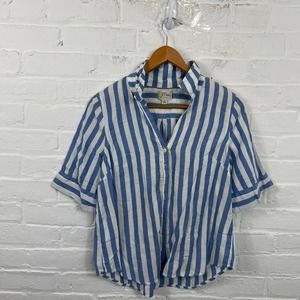 J. Crew Women's Striped Button Up Shirt Short Sleeve Blue White Size Small
